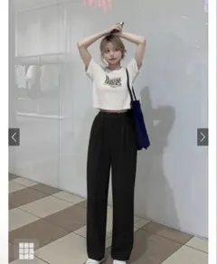 GRL センタープレスストレートパンツ ブラック L