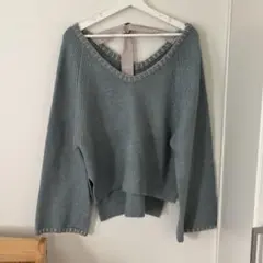 クリスプ　ブルーグリーン Vネック 長袖ニット
