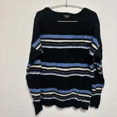 長袖カットソー 【XS】ニットセーター 黒/青/白/ベージュ ストライプ