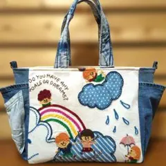 デニムリメイク　トートバッグ　刺繍　パッチワーク