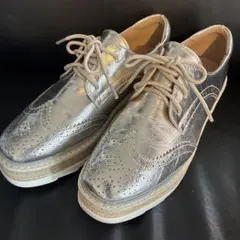 シルバー レースアップ 厚底シューズ