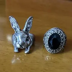 シルバーリング2個 うさぎアンティーク 黒