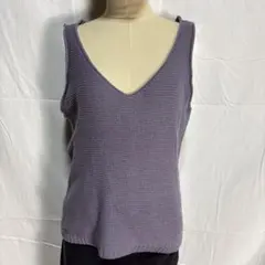 Vネックニットベスト 紫 M 重ね着 シンプル