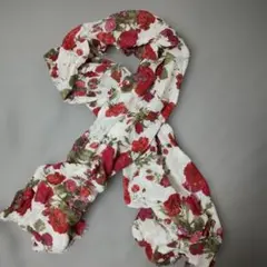 【今月限定価格】花柄 大判ストール ホワイト レッドのサムネイル