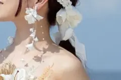 【ホワイトフラワーイヤリング】結婚式　挙式　前撮り　パーティー　花嫁