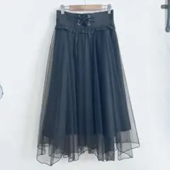 アズノウアズ　チュールスカート 黒 ロング　編み上げウエスト　M アシンメトリー