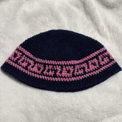 クラッシャーハット バケットハット ハンドメイド 雷紋柄 かぎ編み