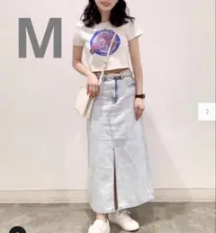GU デニムフロントスリットロングスカート ライトブルー M
