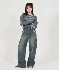 オーバーサイズ ハーフデニムパンツ TINA：JOJUN インディゴブルー