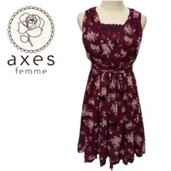 axes femme バーガンディ フラワーワンピース ノースリーブ　ガーリー