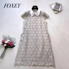 美品✨フォクシー リネンフラワー ワンピース 白襟 着脱可 カットワーク 38