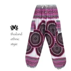 【新品】アラジンパンツ　タイパンツ　ヨガ　男女兼用　R柄ピンク　F659-3