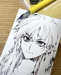手描き　ペン画のイラスト原画　ハガキサイズ
