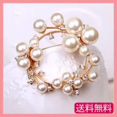 パール サークル ブローチ ゴールド コサージュ アクセサリー フォーマル ★
