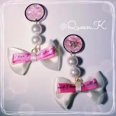 サークルパールリボン*ピアス#15*