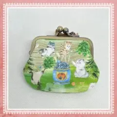 ハンドメイド　がま口ミニポーチ　ユキエモン　サウナフロック　グリーン