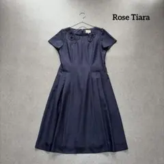 ローズティアラ♡フラワーモチーフ 膝丈ワンピース 半袖 ネイビー 40サイズ