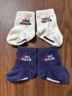 mikiHOUSE ベビー靴下 2足セット アイボリー ネイビー