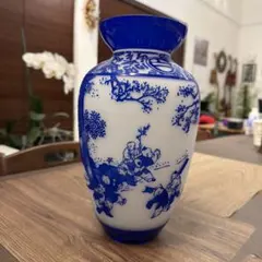 青白磁風 花瓶 壺 中国風デザイン 百子図 インテリア