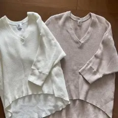 ❻BEAUTY&YOUTH ロク✴︎ ワッフル生地 Vネック トップス 2色セット