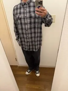 ルーズシルエット チェックネルシャツ ブラック ホワイト フェード XLサイズ