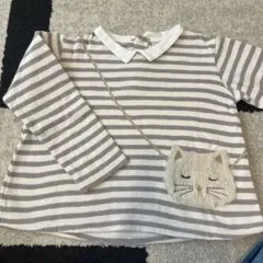 プティマイン 長袖 猫ポシェットボーダー 120