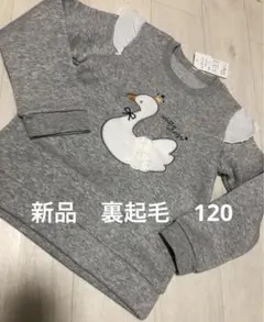 新品　グレー　白鳥　裏起毛　トレーナー　あたたか　120