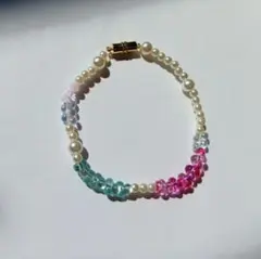 ハンドメイド ビーズブレスレット ファルファーレ パール ガラスビーズ