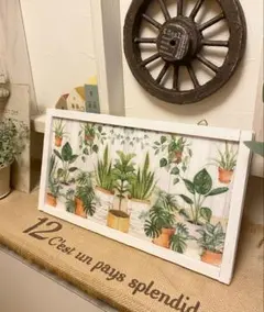 ウォールインテリア グリーンパネル　木製フレーム　デコパージュ