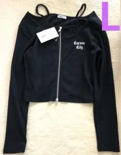 新品　フェイク カットソー 黒 Lサイズ 長袖 トップス　前ジップ　フェイクT