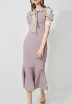 【新品タグ付】ハーフスリーブ2WAYリボンパワショルニットドッキングワンピース