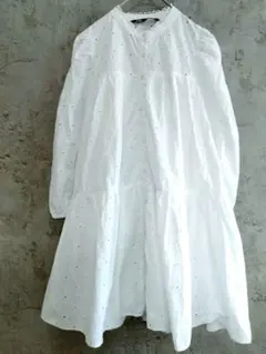 美品　ザラ　エンブロイダリーレース　刺繍　ミニワンピース チュニック　白　XS