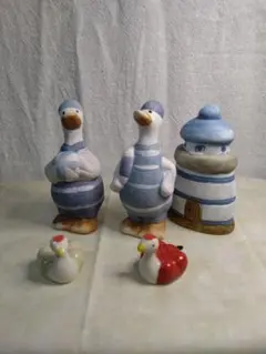 鳥さん 置物 5点セット アヒル 灯台 鶴