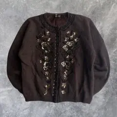 ヴィンテージ ビーズ 刺繍 ニット カーディガン スパンコール レトロ