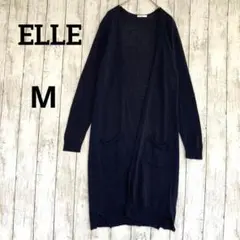 【ELLE】エル　ネイビー 前開きラップロングニットカーディガン　M薄手羽織り