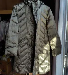 カーキ キルティング ロングコート フード付き