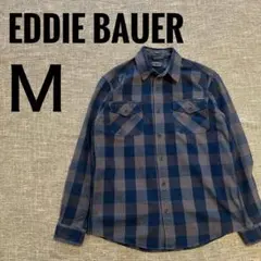【美品】エディーバウアー 厚手 ネルシャツ M 紺 グレー ブロックチェック
