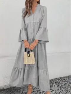 ティアード ワンピース SHEIN LUNE ノッチ襟 シングルブレスト マキシ