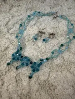 ハンドメイド風青系 ネックレス イヤリング セット