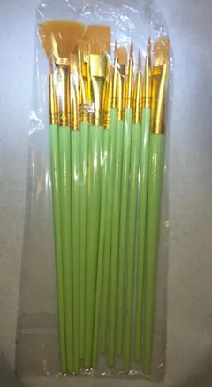 特売　画筆 12本セット ペイントブラシ 油彩 水彩 アクリル黄緑のサムネイル