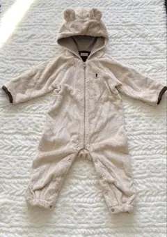 【ミキハウス】ロンパース　ボア　カバーオール　くま耳　フード付き　ベージュ　良品