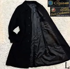 【カシミヤ100%×イタリア製生地】マキシ丈比翼チェスターコート 美品 黒 Lのサムネイル