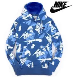 【NIKE/ナイキ】裏フリース 総柄スウェットパーカー フーディー・L・ブルー系