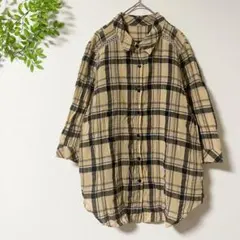 レリアン シャツ リネン混 五分袖 チェック柄 日本製
