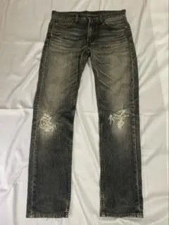 Levi’s 505 ブラックデニム ダメージ　フェード 日本製 W30 L34