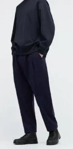 新品タグ付 ユニクロ +J ウールブレンドタックパンツW76 ダークグレイ