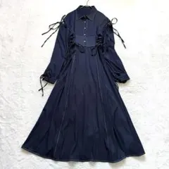 mily bilet 肩開きリボンワンピース ネイビー L レースアップ 美品