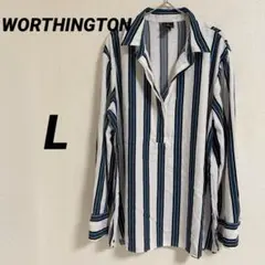 WORTHINGTON 【L】ストライプ 長袖シャツ ホワイト ブルー 襟付き