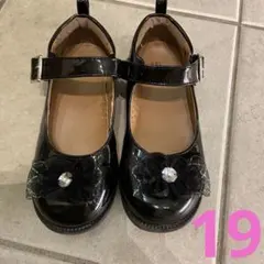 ★美品★黒 フラワー装飾 フォーマルシューズ　19センチ