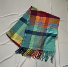 マルチカラー チェック柄 マフラー フリンジ付き